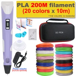 Creative 3D Printing Pen Set with PLA Filament and Travel Storage Box - Perfect Gift - EU (Purple with 200M PLA)