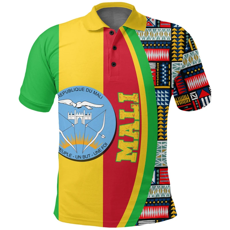 Mali Feel-Polo imprimé en 3D pour hommes, chemise à manches courtes, chemise décontractée pour garçons, vêtements africains, emblème national, carte