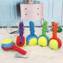 

Dog Chew Training Ball Toys Tooth Cleaning Chew Ball Puppy Pet Play Training Rubber Chewing Toy With Rope Handle
