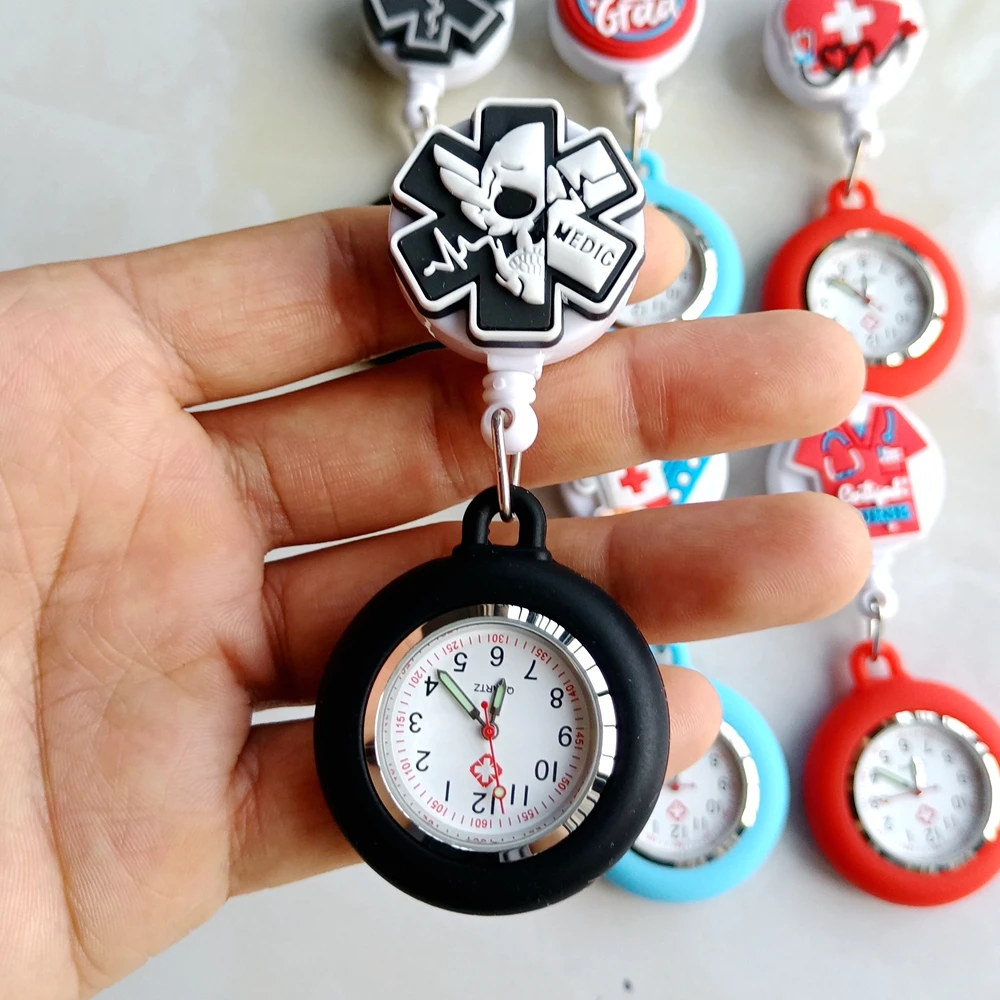 Pocket Watch Fashion Cartoon Medical Icons Retractable Badge Reel Clip for Hospital