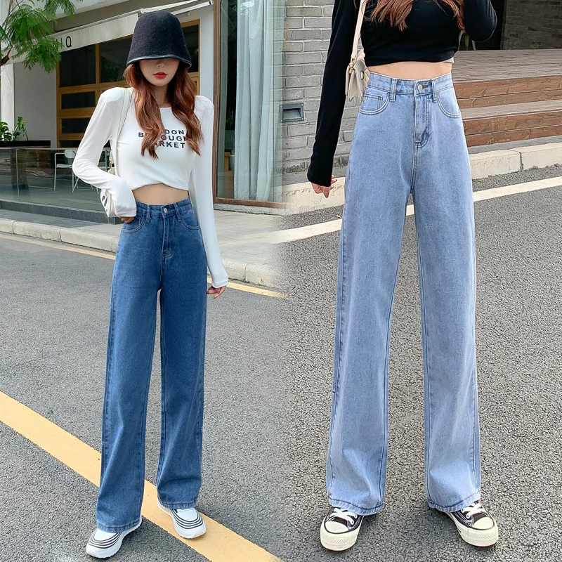 

Blue Jeans Woman High Waist Korean Fashion Streetwear Female Clothing Vintage Clothes Y2k Straight Leg Jeans Women 2023 Pants