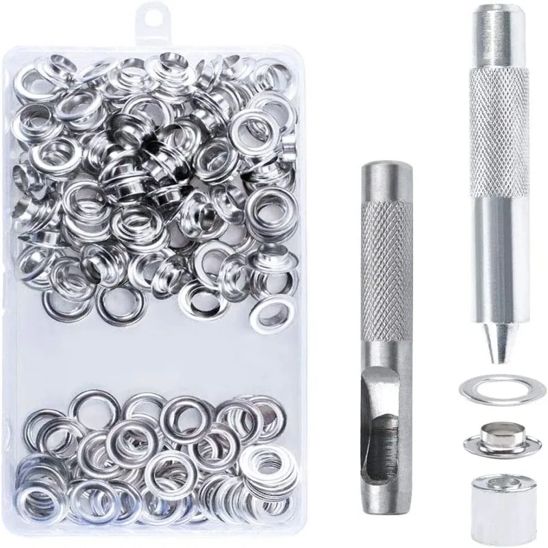 Eyelet Punch Tool Set Grommet Punch Tool 100sets Metal Eyelet Grommet Punch Installer Tool Set for Belt Clothes