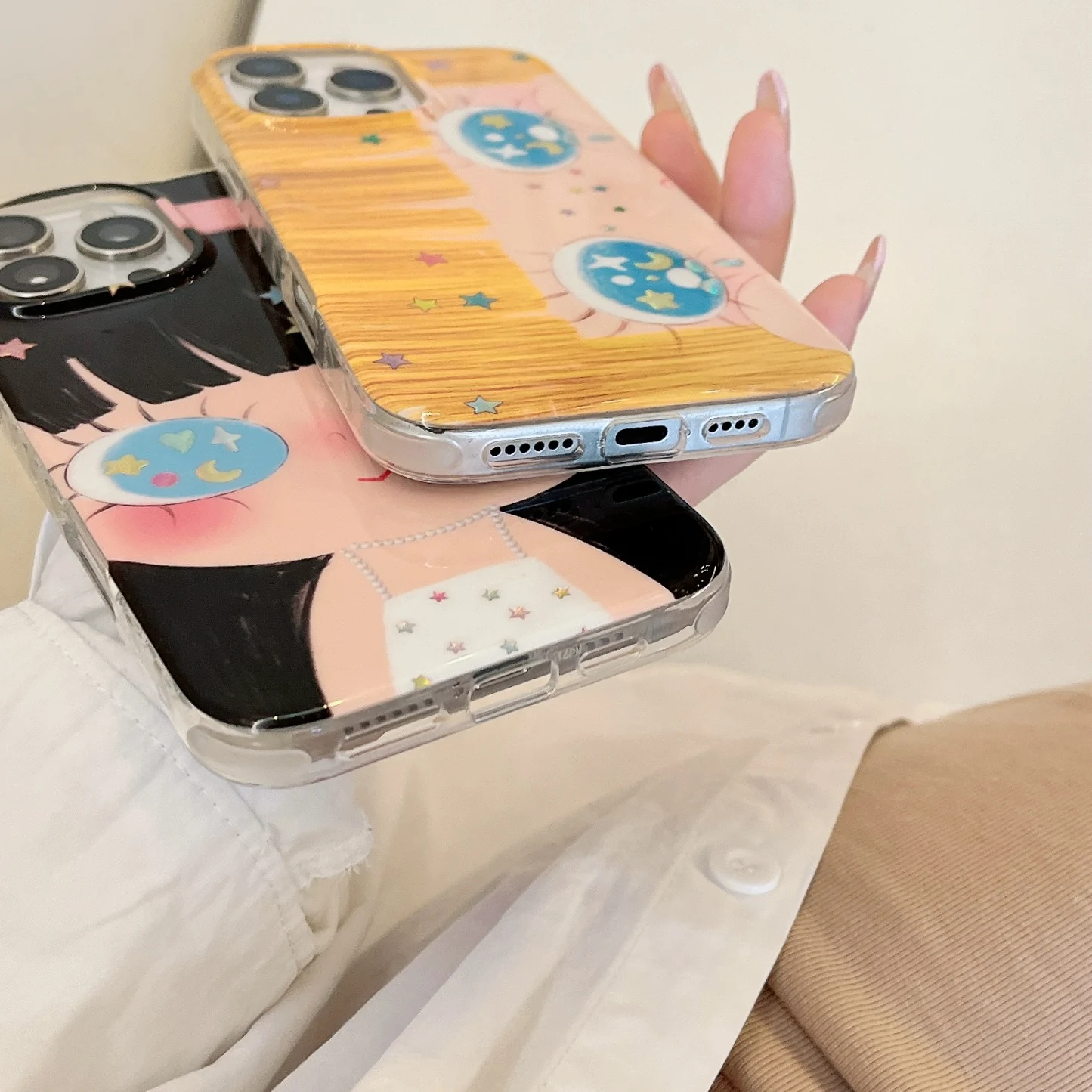 Lovely INS Cartoon Girl Big Glittering Eyes Cute Girly Phone Case