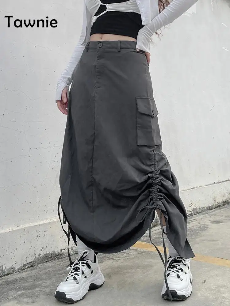 Tawnie 2022 Casual Midi Cargo Skirts Women Stitching Streetwear Side