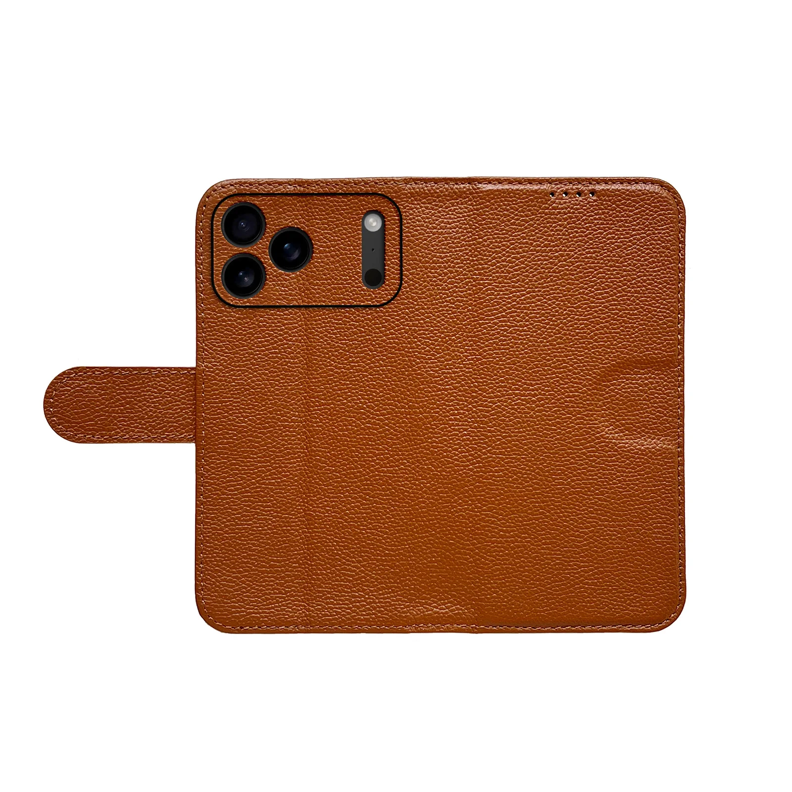 Genuine Cowhide Leather Flip Wallet Case with Card Holder and Lens Bumper