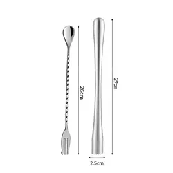 Stainless Steel Cocktail Muddler and Mixing Spoon Set - Premium Bar Accessories (C 29cm)