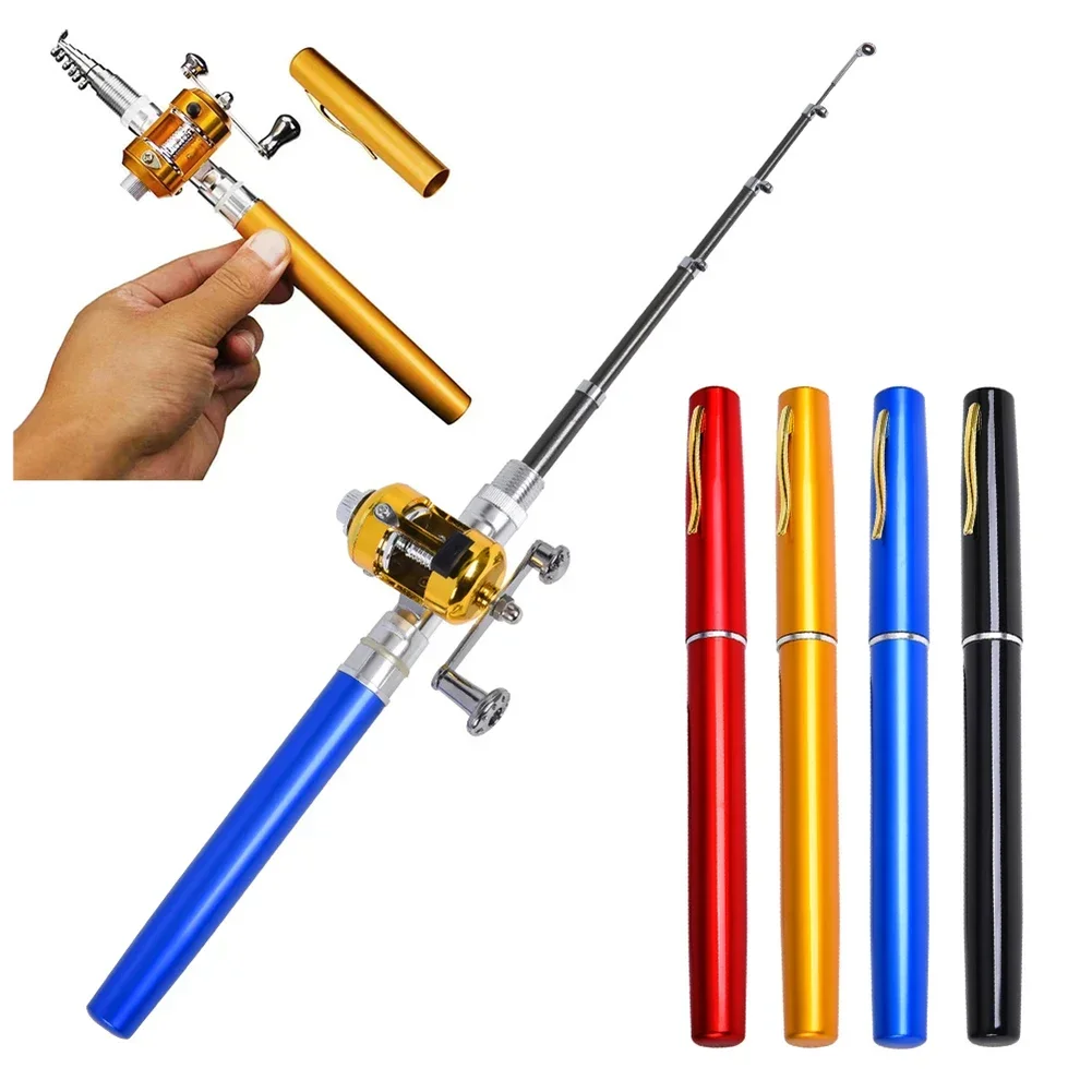 

1M Mini Portable Pocket Telescopic Fishing Pole Pen Shape Folded Fishing Rod With Reel Wheel Penfish Rod