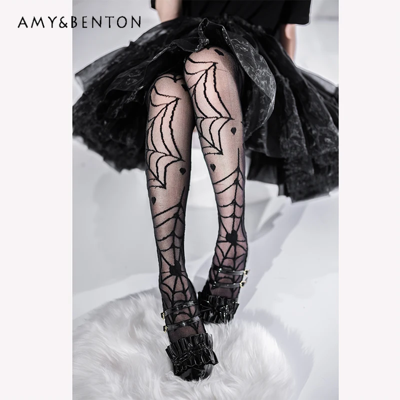 New Japanese Harajuku Style Flower Ricamo Sexy Calze Sottili Donna Lolita Sweet Punk Slim Fashion Calze Al Ginocchio Nere