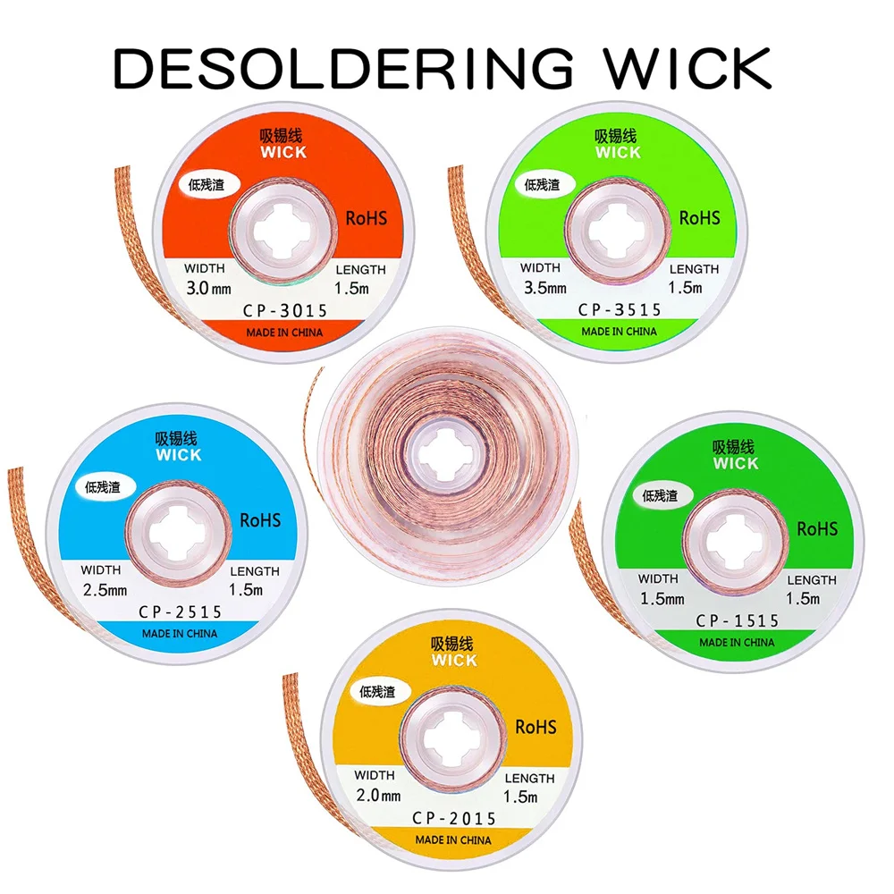 1mm-2.5mm-4mm 1.5M 3M solder suction wire desoldering tool Desoldering Braid Solder Remover Wick Wire Welding Tin Sucker Cable Lead Cord Flux Repair Tool AN