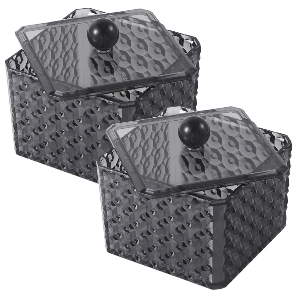 

2pcs Transparent Small Storage Case Diamond Grain Lidded Acrylic Makeup Sponge Organizer