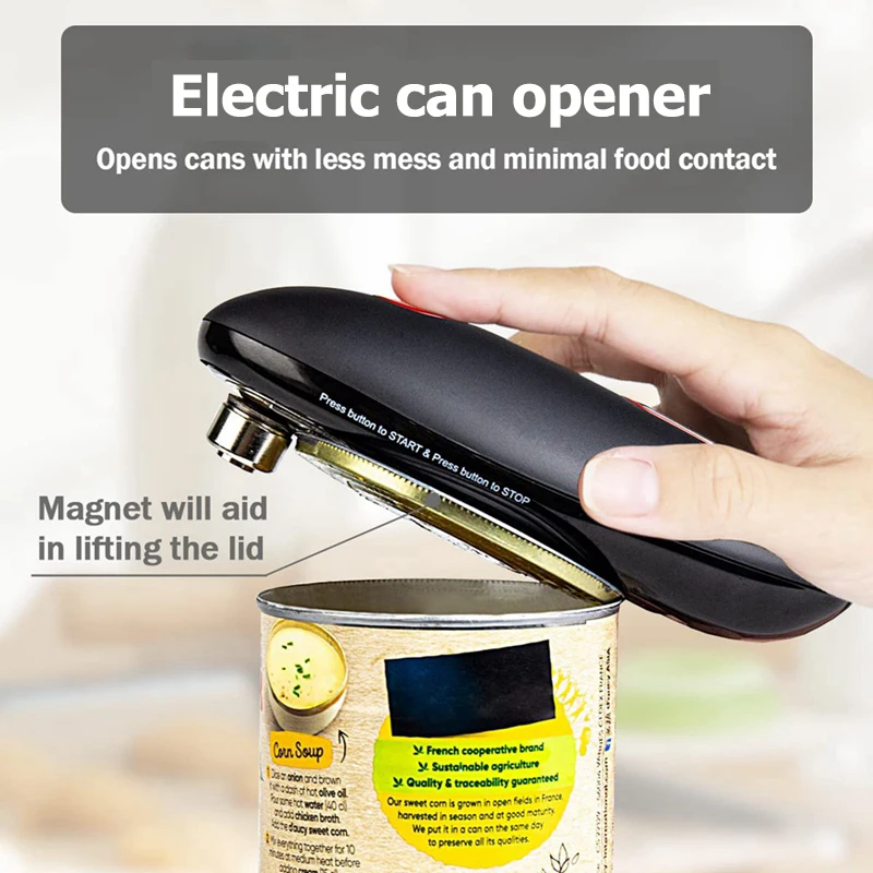 Ouvre-boîte électrique Mini One Touch Automatique Bords lisses Bocal Peut Toucher Pas de bords tranchants Ouvre-bocal portatif Outil de bar de cuisine_voghion.com