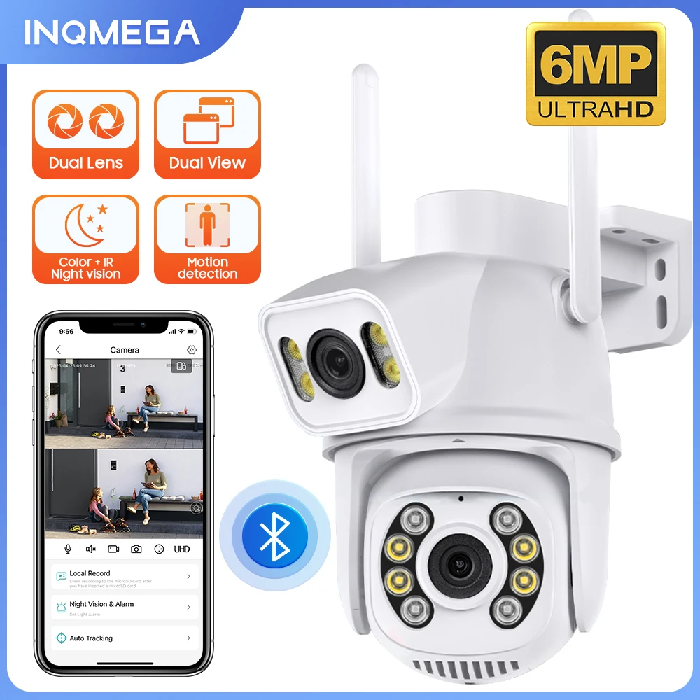 Inqmega 8Mp Ptz Camera Wifi Ai Rilevamento Umano Videosorveglianza Telecamera Ip Dual Lens Dome Security Camera Telecamere Per Visione Notturna