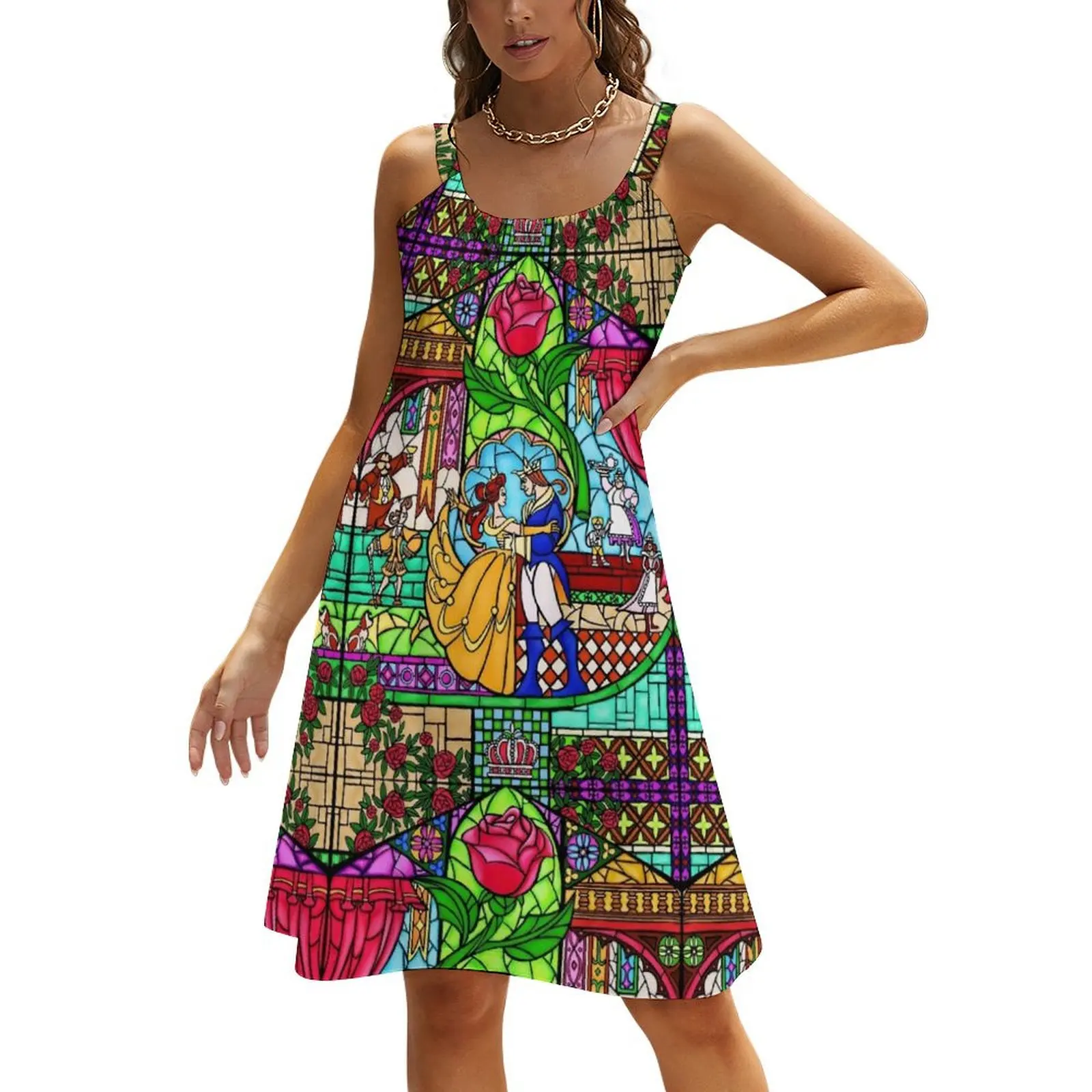 

Patterns of the Stained Glass Window Beach Sling Skirt summer dress for women 2024 summer dress daily evening dresses ladies