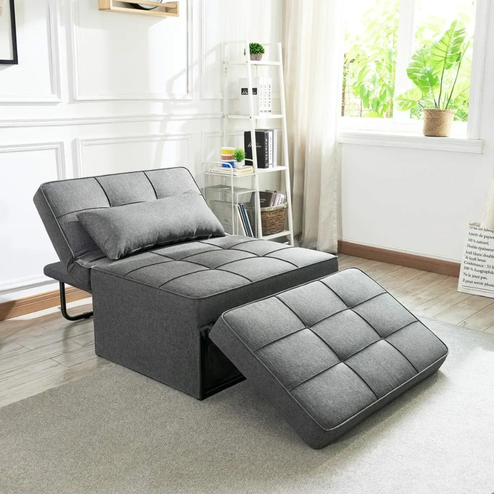 

Sofa Bed, Convertible Chair 4 in 1 Multi-Function Folding Ottoman Modern Breathable Linen Guest Bed with Adjustable Sleeper