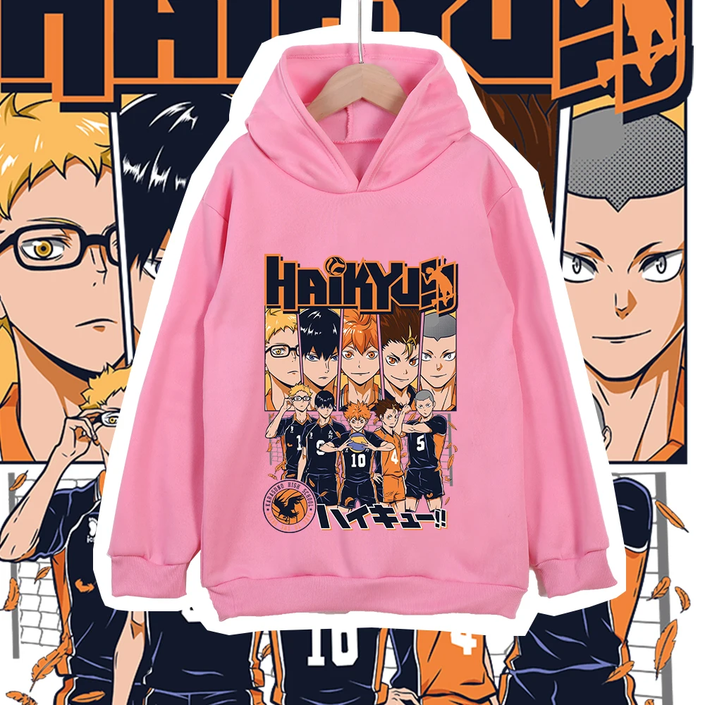 Haikyu Charaktere bedruckter Kinder-Baumwoll-Hoodie, Anime-Kleidung, Unisex, für Jungen und Mädchen, lässiges Sweatshirt für Kinder, Cosplay-Kostüm – Detail 6