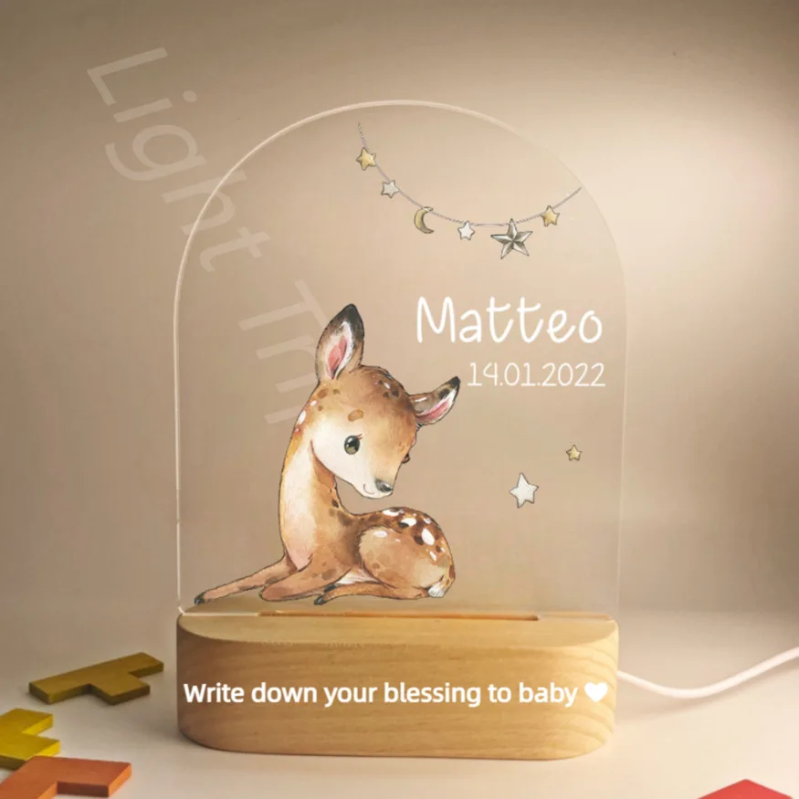 Customized Baby Birth Night Light Personalized Name Animal Bear Bunny Rabbit with USB Lamp for Bedroom Birthday Christmas Gift
