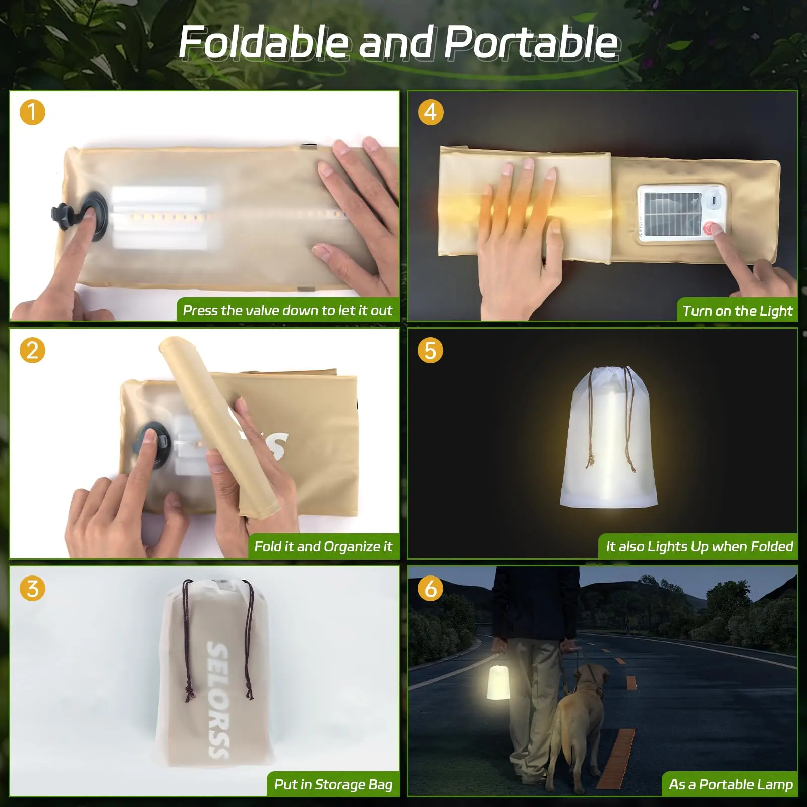 Solar Folding Camping Lantern – 2000mAh Portable Light 6