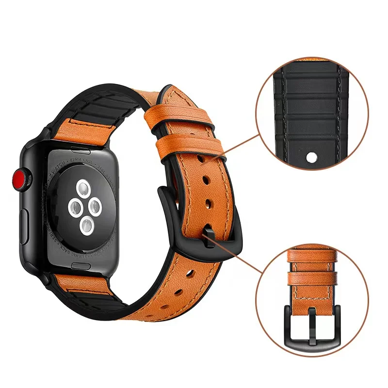 Silicone+Leather Strap For Apple Watch Band 49mm 45mm 41mm 44mm 40mm 42mm Bracelet Wristband For iWatch Ultra 8 7 6 5 4 SE Belt
