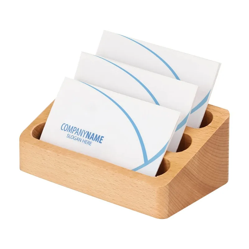 1개 테이블탑 카드 정리함 솔리드 우드 데스크 정리함 3칸 비치우드 명함 홀더 ..