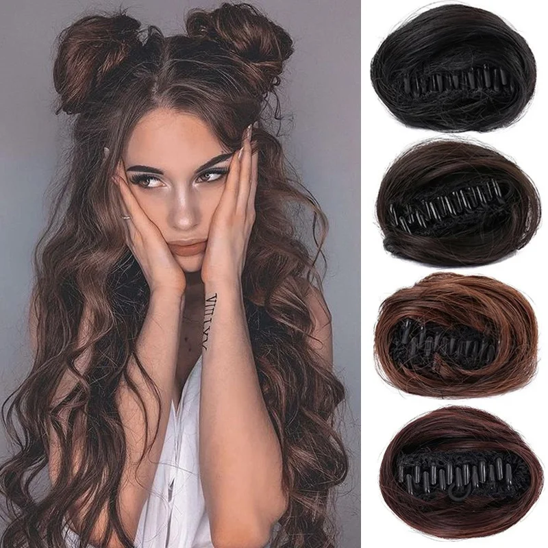 2 pieces of space bun hair extensions wigs messy curly hair donuts synthetic buns women's and girls' accessories