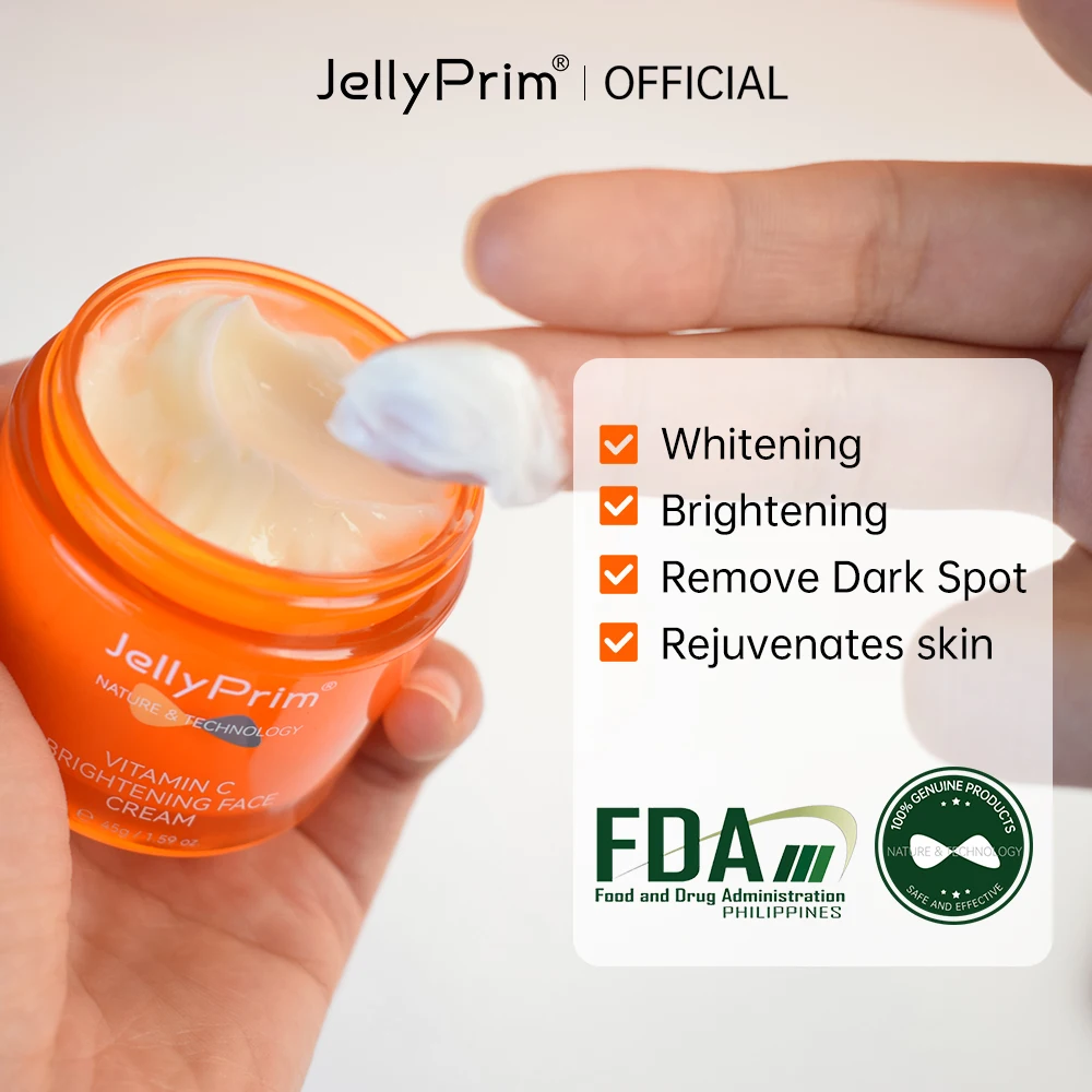 Jellyprim Vitamin C Face Cream Whitening Cream for Dark Skin Remove Spots Acne Marks Skincare Niacinamide Brightening Anit-Aging