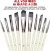 10 Pack Paint Brushes Set for Art Acrylic Gouache Oil Watercolor Artist Canvas Synthetic Nylon Tips 6