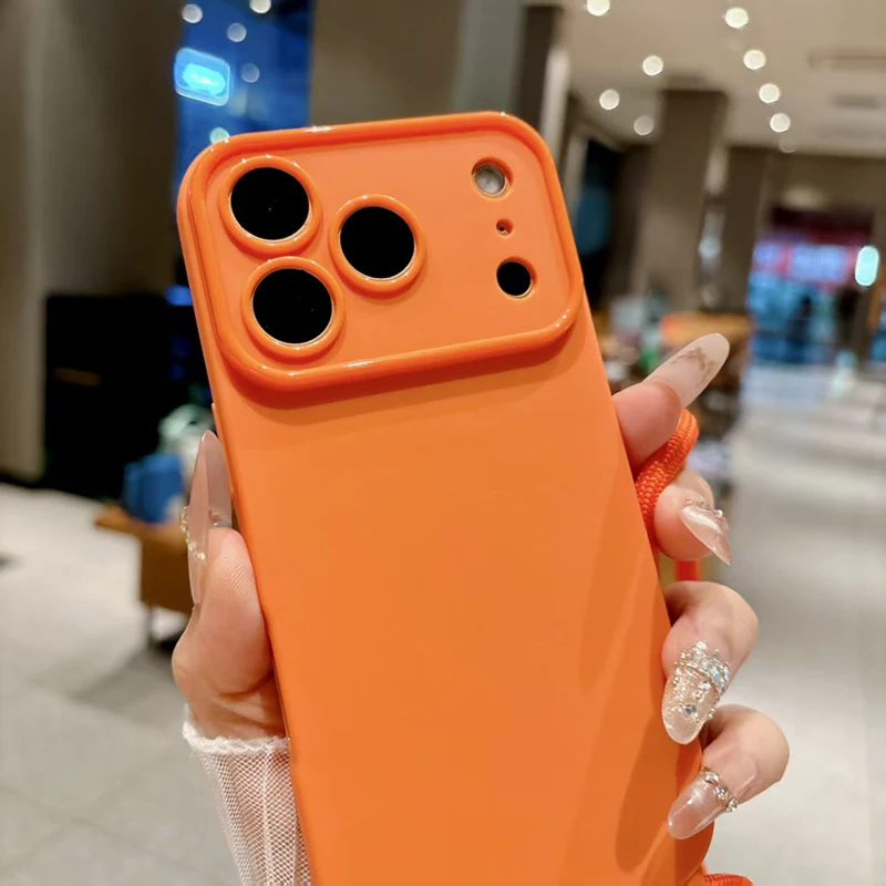 Portable Minimalist Solid Color Lanyard Phone Case - Anti-Drop and Shock-Absorbing Protection