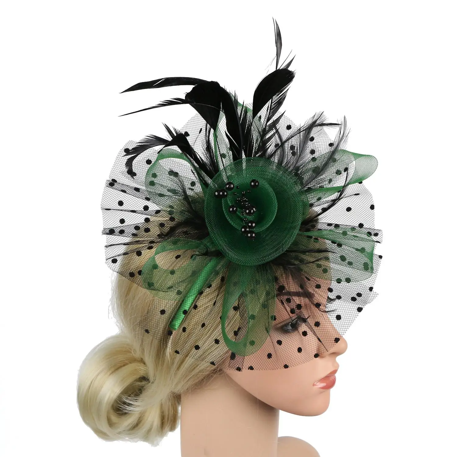 Cocktail Mesh Blumenfedern Haarspange Fascinator Hut für Frauen Tea Party Stirnband Haarschmuck – Detail 32