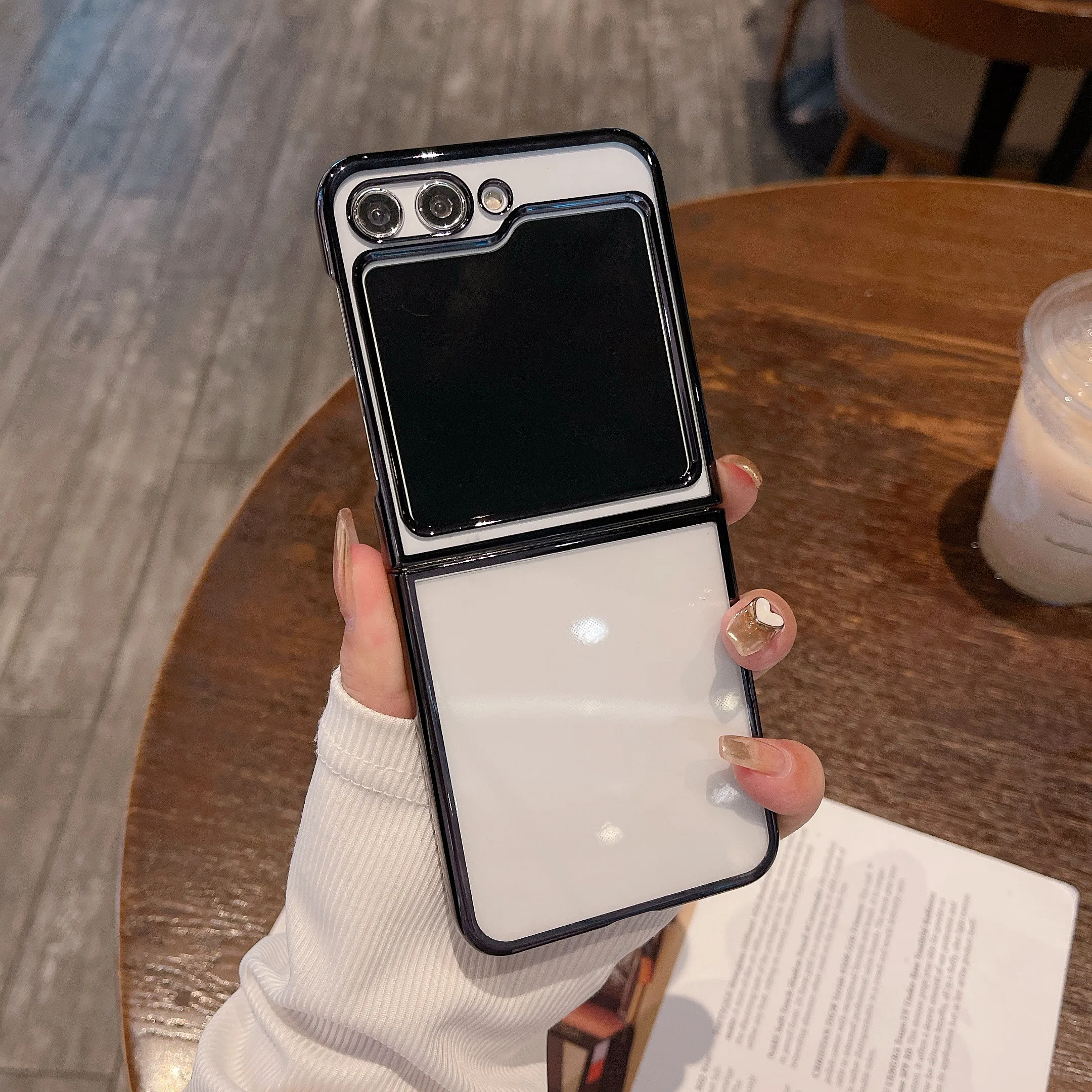 

Plating Edge Phone Case For Samsung Galaxy Z Flip 5 4 3 5G Transparent Clear Plastic Back Cover