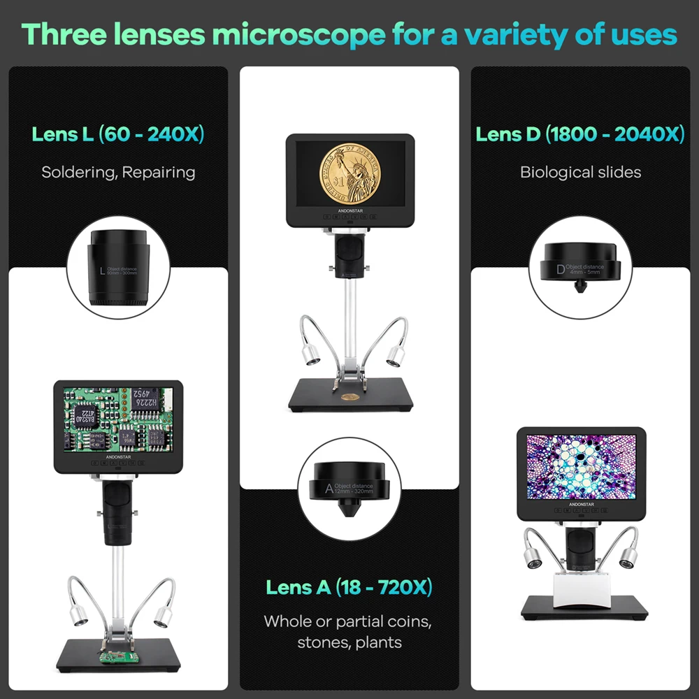 Andonstar Trinocular 2000X UHD 2160P HDMI Digital Microscope AD246SM with PC Connection for PCB Solder Check for Phone Repair 3