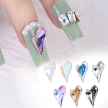 

10Pcs/Bag 3D Crooked Heart Nail Art Rhinestone K9 Glass Pointed Bottom Crystal Stone Gems DIY AB Color Manicure Accessories XM#3