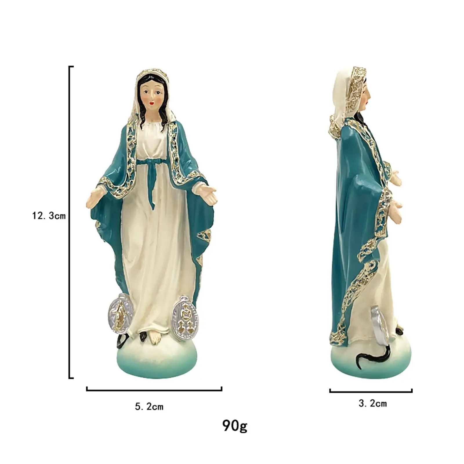 Catholic Virgin Mary Figurine Sculpture Hand Painted Handmade Tabletop Collection Resin Craft Desk Ornament 4.8inch Tall