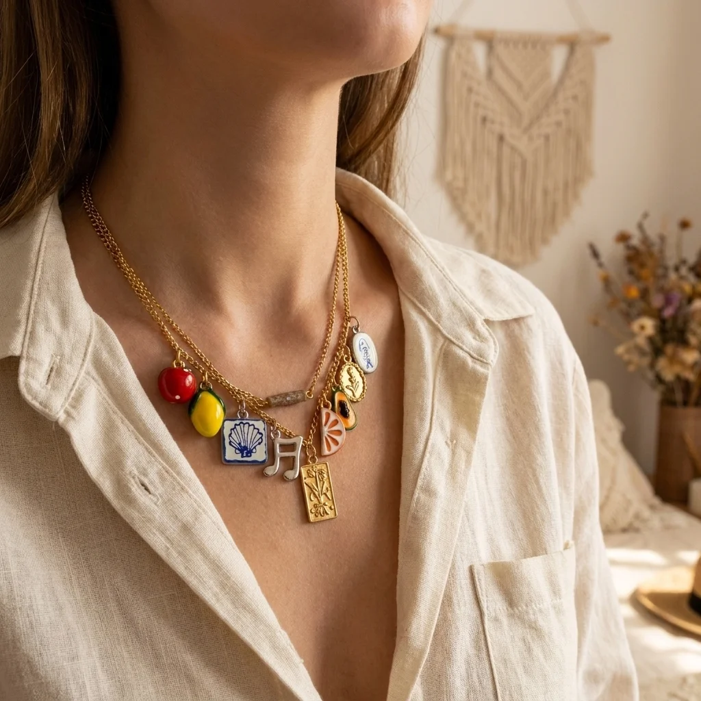 3 Stück Nischen-Anhänger im frischen und modischen Zitronen-Chili-Orangen-Papaya-Design zum Selbermachen für Schmuck