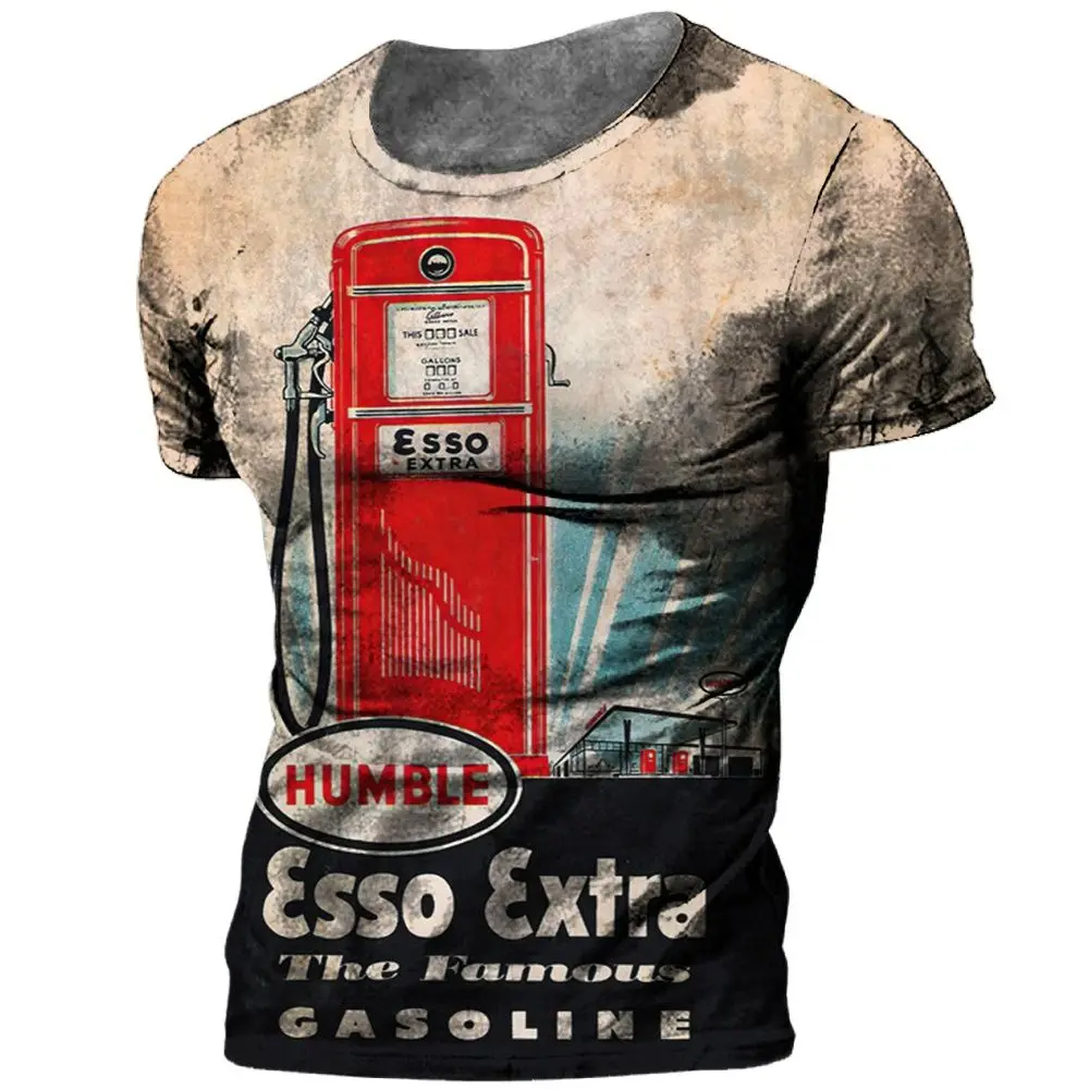 

Refreshing Summer Men's Short Sleeve Vintage Style 3D Printing Round Neck Sports Loose Casual T-shirt Quick Drying Material Top