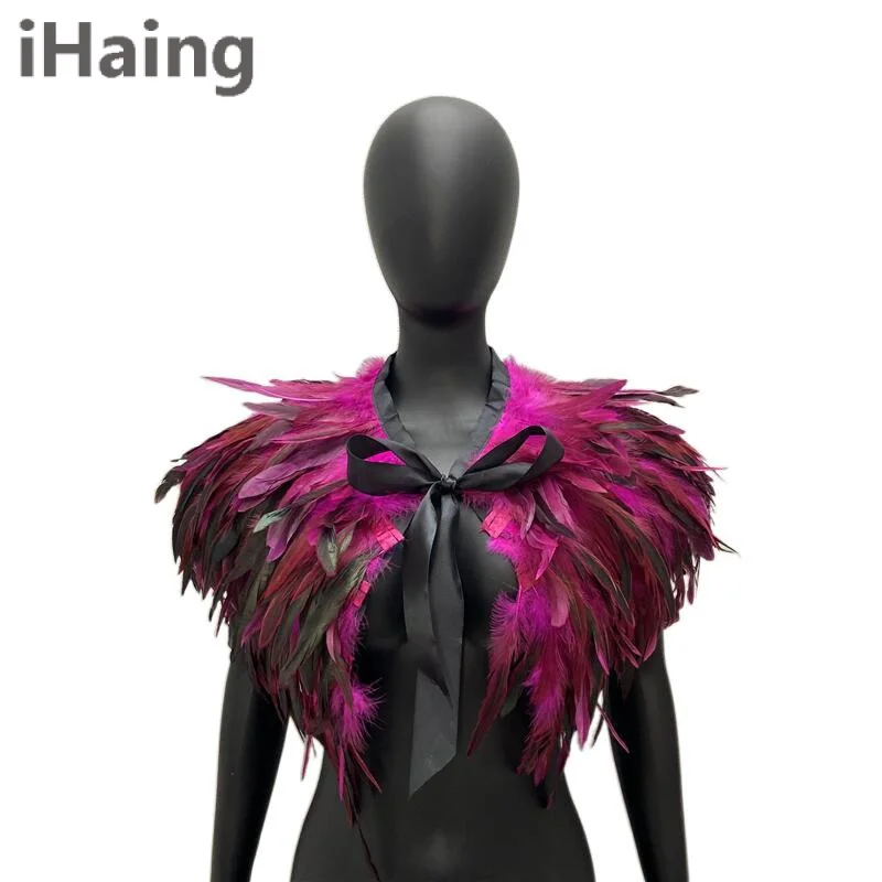 

4 Layer Solid Color Gothic Real Feather Shawl Shrug Luxury Shoulder Scarf Fake Choker Collar Halloween Cosplay Punk Gothic Wrap