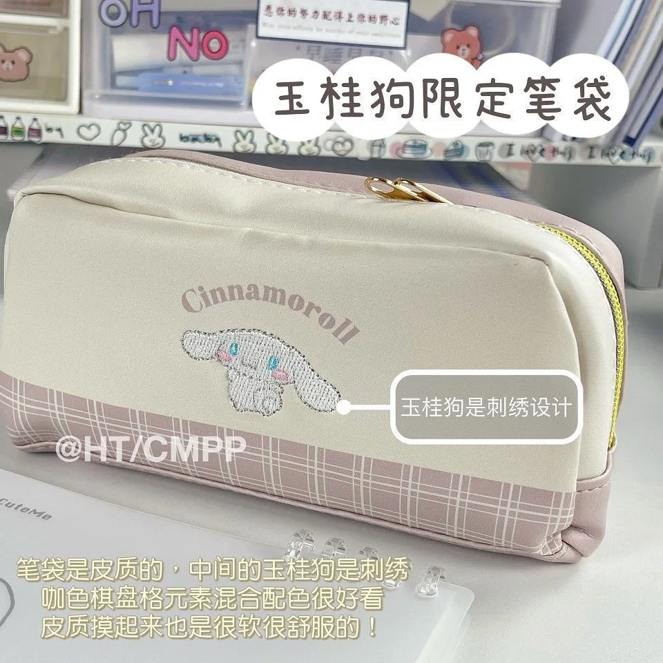 

Sanrios Cinnamoroll Pochacco kawaii Anime Cartoon PU Pen Pencil Case embroidery Pen Bag Large Big Stationery Box Supplies