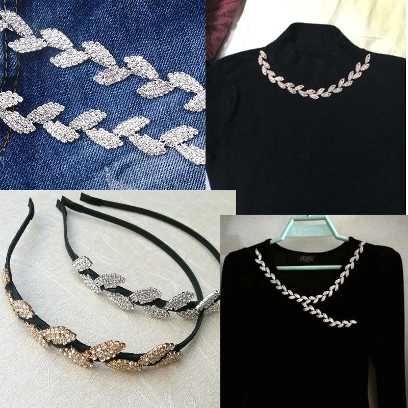 

New 1 Yard Glitterring Delicate Leaf Glass Rhinestone Trim Sew On Garment Wedding Diy Shoe Hat Bag Decorative Accessories