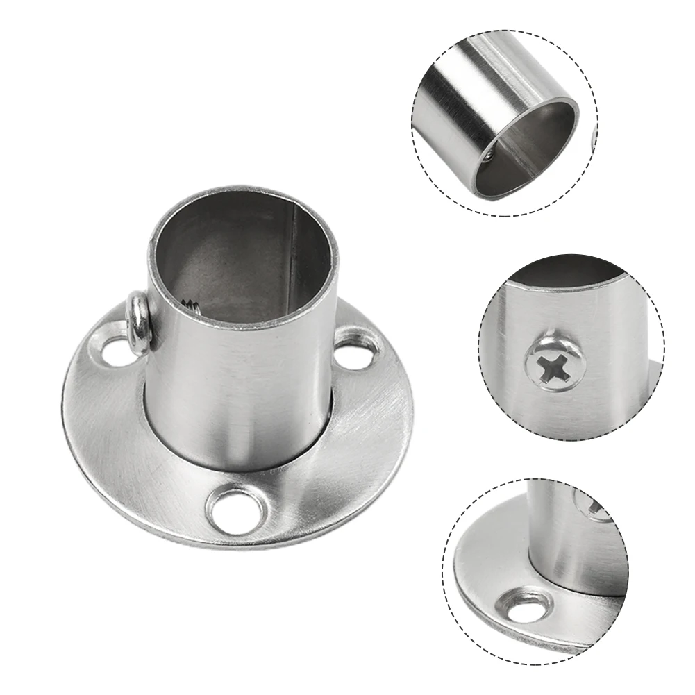 Stainless Steel Cabinet Clothes Closet Rod Bracket Holder Flange Socket 2 Pcs Tube Support Closet Bar Stand Wardrobe