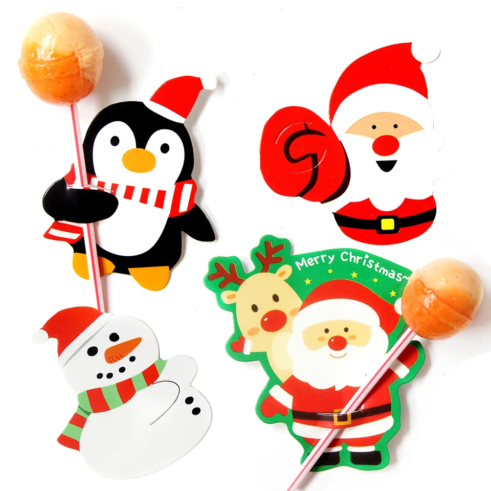 

20/50PCS Christmas Candy Package Card Cartoon Snowman Santa Deer Lollipop Holder for Xmas Kids Gift Home DIY Party Decoration