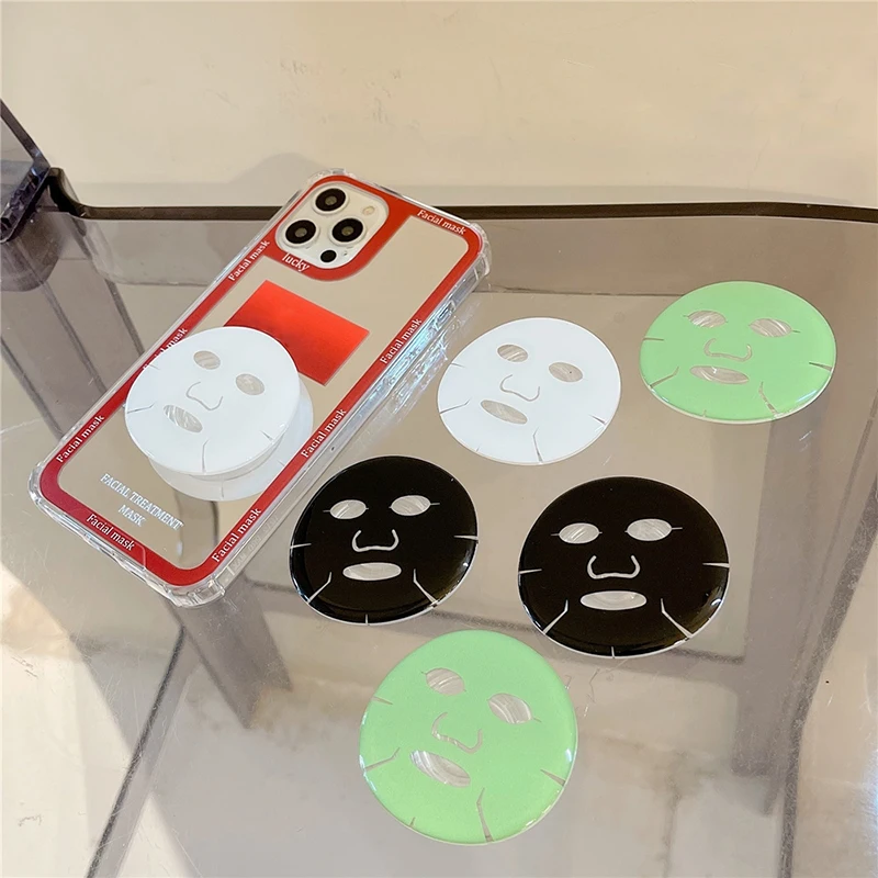 Cute Facial Mask Phone Ring Holder - Korean-Style Smart Tok Finger Grip