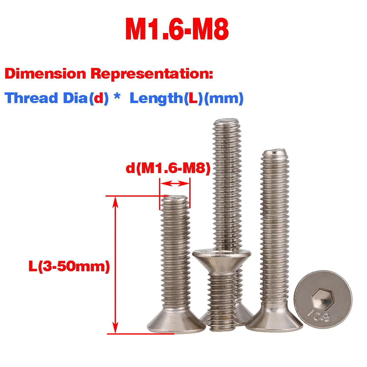 

Grade 10.9 High Strength Nickel Plated Countersunk Head Hexagon Socket Screw / Flat Head Bolt M1.6-M8