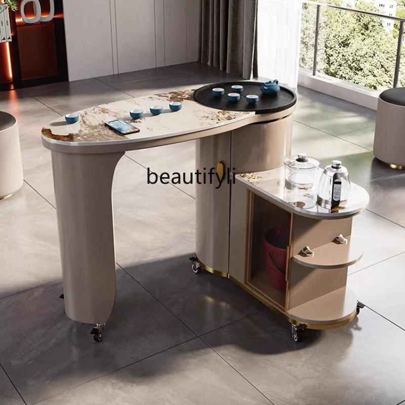 

Mobile Rotatable Tea Table Light Luxury Modern Stone Plate Kettle Integrated Household Tea Table and Chair