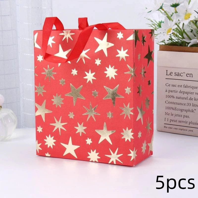 5個の赤いプラスチック製クリスマスギフトバッグ - クリスマス、新年、バレンタインデーに最適な丈夫なホリデートートバッグ