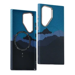Luxury Carbon Fibre Relief MagSafe Protective Case with Wireless Charging and Shockproof Cover for Galaxy S24 Plus (B)