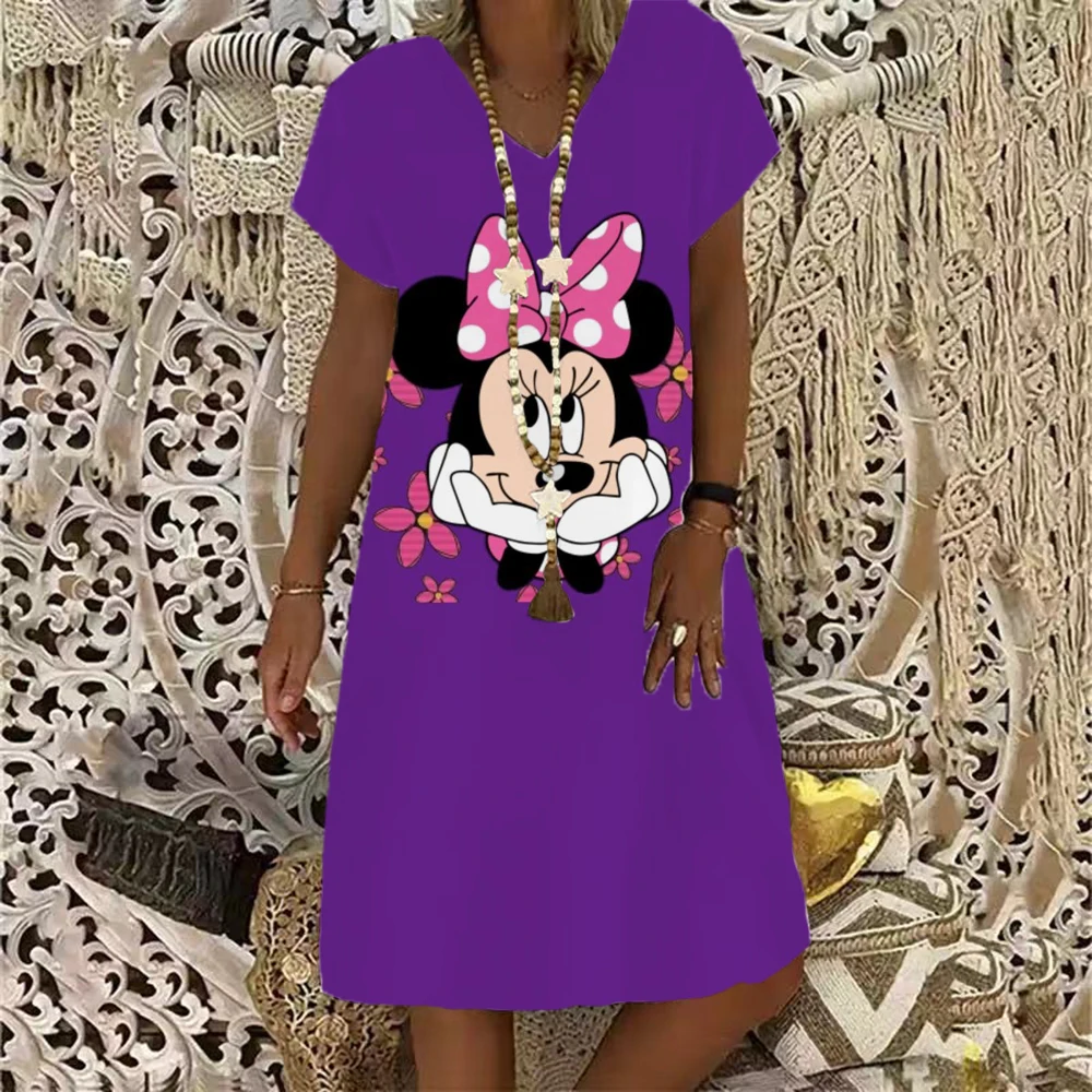 thumbnail image 1 of Disney Minnie Mickey Mouse vestidos de mujer Nuevo verano mujeres manga corta mini vestido casual fiesta noche cuello pico sexy vestido, 1 of 4