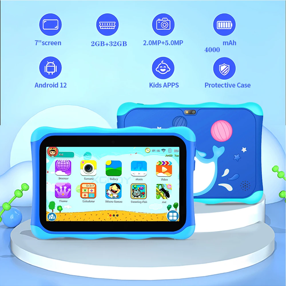 5G WiFi Kids Tablet Android 12 Quad Core 32GB Learning Education Tablet for Kids with Dual Cameras Toy Gift for Toddler 4