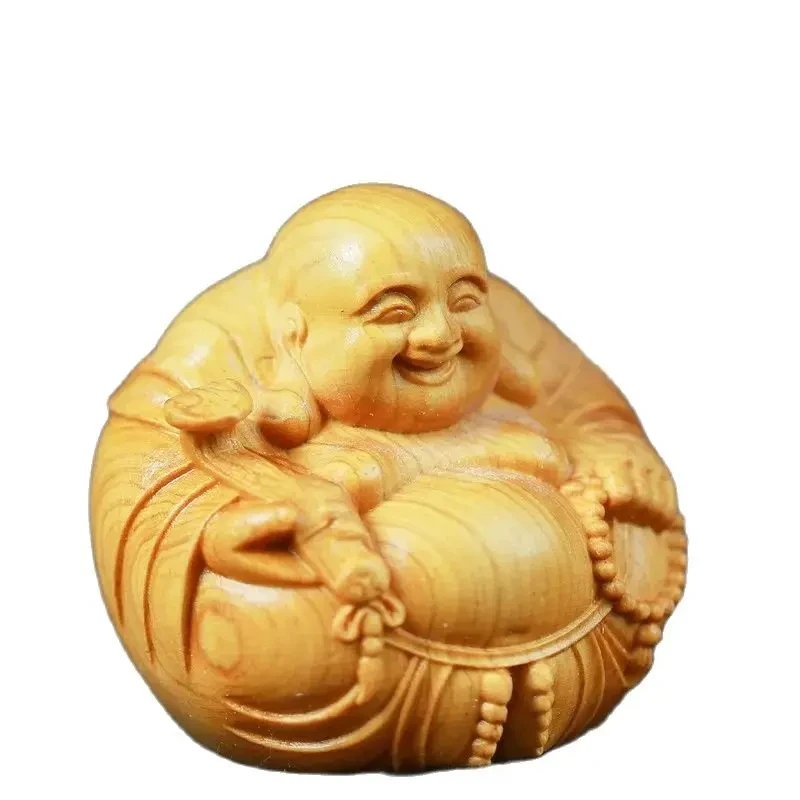 Woodcarving Miniature Desktop Ornaments Maitreya Buddha Wooden Laughing Buddha Craft Gift Chinese Style Handle Buddhist supplies