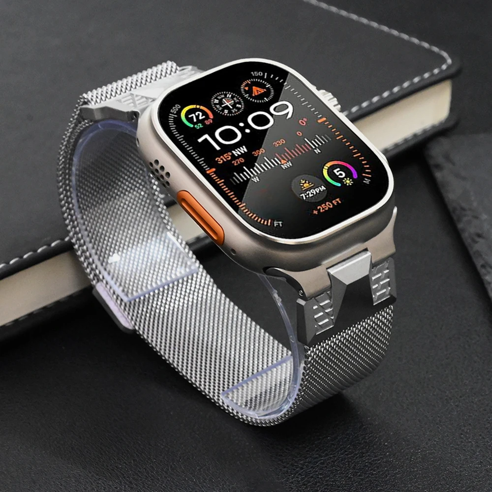 Magnetic strap for Apple Watch Ultra 49mm 42 45mm 44 band stainless steel milanese loop for iWatch Series 9 8 7 6 5 4 se ultra2