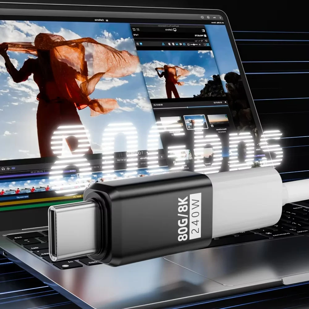 USB4 V2 90도 타입-C 앵글 어댑터 80Gbps 썬더볼트 4/3 엘보 커넥터 240W 고속 충전 (맥북 에어 및 휴대폰용)