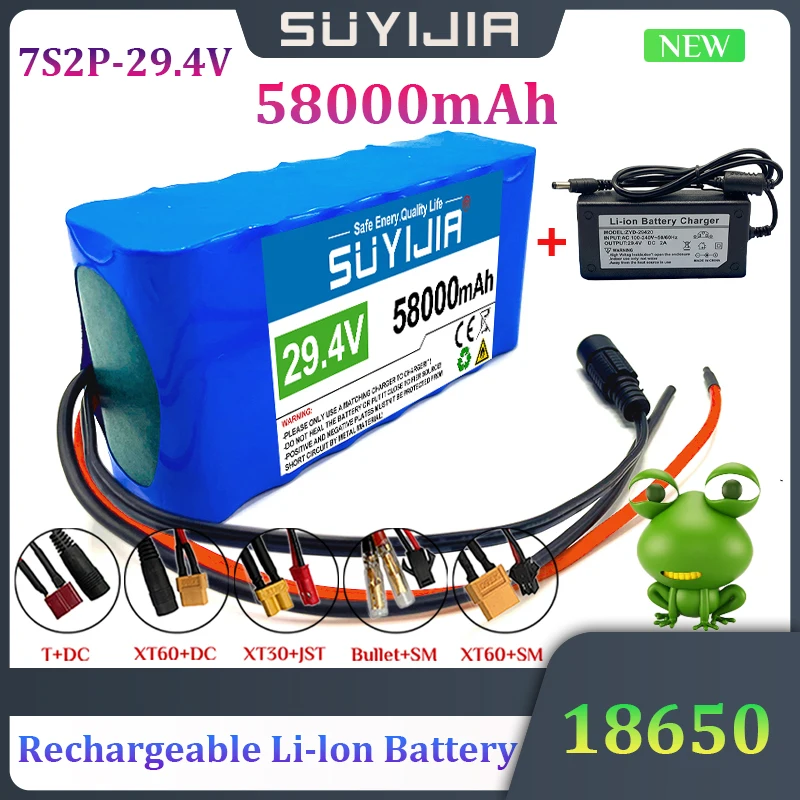 

18650 7S2P 29.4V Built-in Smart BMS 58000mAh Rechargeable Lithium Battery Pack Electric Bicycle Wheelchair Scooter with Charger
